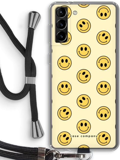 Hoesje met koord geschikt voor Samsung Galaxy S21 Plus hoesje met Koord - Smiley N°2 - Telefoonhoesje met Zwart Koord - Bescherming aan alle Kanten en Over de Schermrand