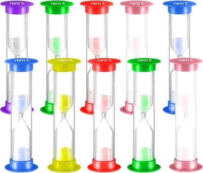 Set van 10 Zandlopers van 5 Minuten, Duurzaam en Multifunctioneel, Perfect voor Tijdbeheer en Decoratie met Leuke Kleuren