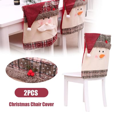 Kerststoelhoes Beschermhoezen voor Stoelen Kerstfeest Stoel Snowman&2PCS gray