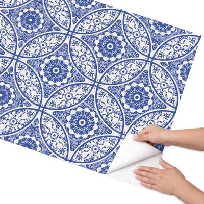 Coloray Meubel Wrap Folie - Blauw Meubelfolie - 75x150 cm - Decoratiefolie Siertegels - Meubel Wrap Folie - Geometrische Meubelfolie - Plakfolie Meubels - Keuken decoratie - Achtergronden en patronen