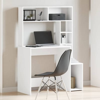 vidaXL - Bureau - met - schappen - 100x45x140 - cm - bewerkt - hout - wit