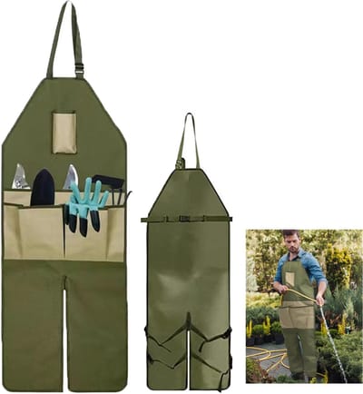 Tuinschort - Lange gereedschapsschort - Verstelbare beenschort - Waterdichte Oxford-stof - Met 6 zakken - Voor tuinwerk, plukschorten buitenshuis en vuilafstotende schorten - Bruin