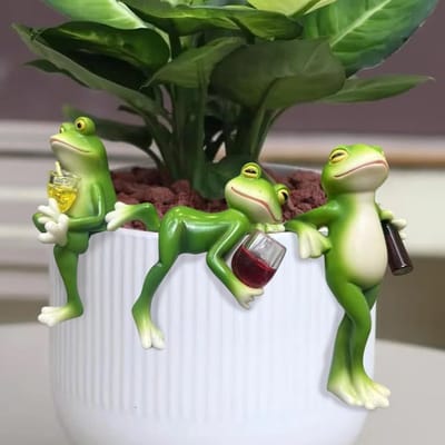 Decoratieve Kikker Beeldjes voor Bloempotten, Tuin Decoratie met Wijnglas, Ideaal voor Mini Vijvers en Tuinaccessoires