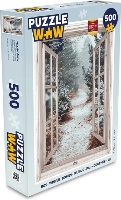 Puzzel Bos - Winter - Bomen - Natuur - Pad - Doorkijk - Wit - Legpuzzel - Puzzel 500 stukjes