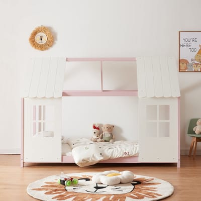 Kinderbed Tostedt huisbed grenen roze en wit 90x200 cm [en.casa]