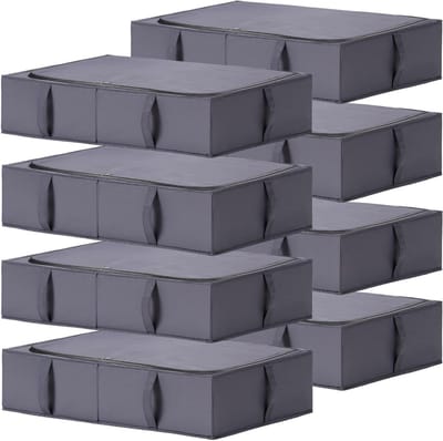 Onderbed Opbergdozen met Deksel - Duurzaam en Wasbaar, Vouwbare Opbergdozen voor Kleding, Dekens en Schoenen, 70x42x18cm, Set van 8, Donkergrijs
