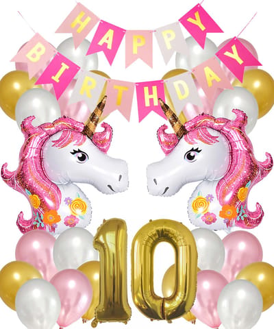 Snoes Ballonnen Set Unicorn 10 Jaar - Verjaardag Versiering Slinger - Folieballon - Helium Ballonnen