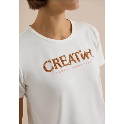 Shirt met ronde hals en glitteropdruk