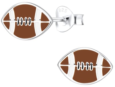 Joy|S - Zilveren American football oorbellen - bruin - 10 x 7 mm
