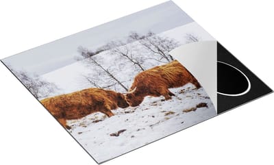 Chefcare Inductie Beschermer Twee Schotse Hooglanders in de Sneeuw - 60x50 cm - Afdekplaat Inductie - Kookplaat Beschermer - Inductie Mat