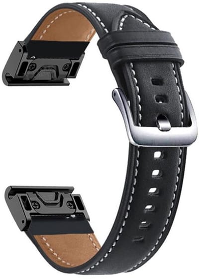 Leren bandje - geschikt voor Garmin Fenix 5 (PLUS) / 6 (Pro) / 7 (Pro) / 8 (47 mm) / E (47 mm) / Epix (Pro) (2) 47 mm / Approach S60/S62/S70 47 mm / MARQ / Instinct 1/2/3 (45mm) - zwart