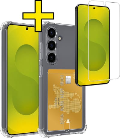 Hoesje - Geschikt voor Samsung Galaxy S25 - Met Screenprotector - En Pashouder - En Kaarthouder - Telefoon Hoes Shockproof - Siliconen Case - Back Cover - Shock Proof - Pasjes Houder - Telefoonhoesjes - Transparant