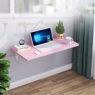 Wandmontage Tafel - Opklapbare Bureau - Ruimte Besparen - Massief Houten Paneel - 60x30cm - Roze