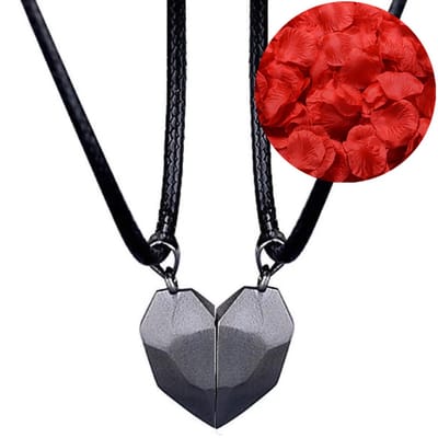 Magnetische Hartjes Ketting Set + Rozenblaadjes = Valentijn Cadeautje voor Hem en Haar - Valentijnsdag - Valentijn Cadeautje voor Mannen