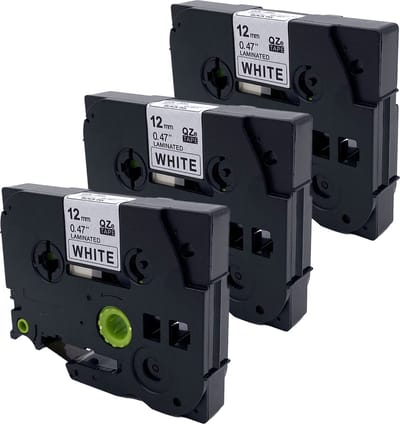 DULA - Brother Compatible label tape - TZe-231 - 3 stuks - Geschikt voor Brother P-Touch - Zwart op wit - 12mm x 8m