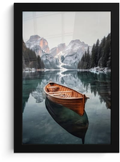 Poster in lijst - Fotolijst 20x30 cm - Posters - Boot - Bergen - Natuur - Water - Posterlijst zwart - Decoratie - Wanddecoratie woonkamer - Muurdecoratie slaapkamer