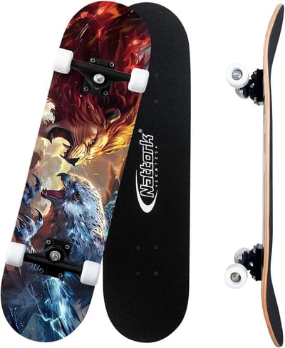 Compleet Skateboard - Trick Board - Beginner Skaten - 9 Lagen Esdoorn - 31 Inch - Leeuw Hawk