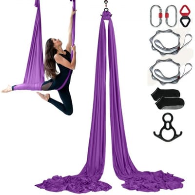 VEVOR Aerial Yoga Hangmatset 8 x 2,8 m, Paarse Aerial Yoga Schommel Air Flying, Indoor Aerial Yoga Hangmat Schommel, Max. Draagvermogen 1000 kg, incl. Yogasokken & Stalen Karabijnhaak & Aluminium Draaibare