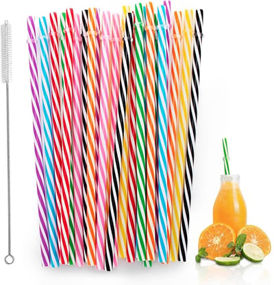 Rietjes, gekleurde plastic rietjes, met rietjesborstel, vaatwasmachinebestendig, plastic rietjes voor smoothies, sap, cocktail, warme drank
