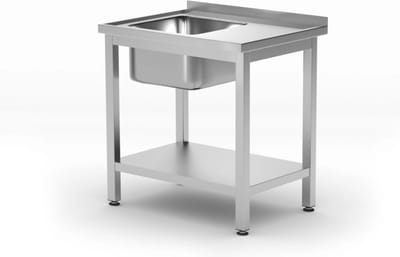 HENDI Spoeltafel met enkele spoelbak en legplank – zelfmontage – 800x600x x(H)850 mm – roestvrij staal