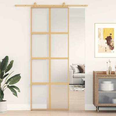 vidaXL - Schuifdeur - 76x205 - cm - mat - ESG-glas - en - aluminium - goudkleurig