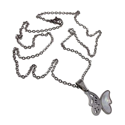 Fijne Kabelketting en Vlinderhanger met Natuurparelmoer, Ketting Dames, Roestvrij Staal - - Lengte 50cm