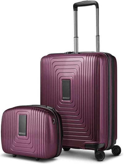 Redolz Essentials 14 Kofferset, 2-delig: Cabinewagen met uitbreidingsplooi en Beautycase - Harde bagage - TSA slot - aubergine metallic