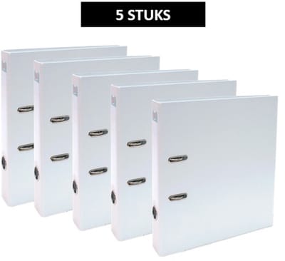 SOHO - Ordner A4 - 2-rings - D-mechaniek - 50 mm Rug - Geplastificeerd - Grijpring - Wit - 5 Stuks
