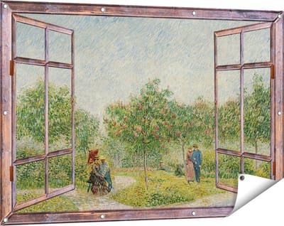Gards Tuinposter Doorkijk Tuin met Geliefden - Vincent van Gogh - 120x80 cm - Tuindoek - Tuindecoratie - Wanddecoratie buiten - Tuinschilderij
