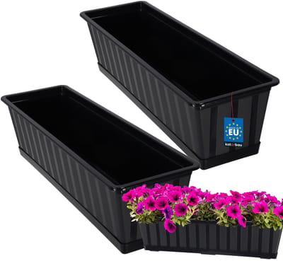 KOTARBAU® 2 st Balkonbak, Bloembak voor Balkon, Kunststof, 60 x 18 x 14 cm, Plantenbak, Antraciet, Plantenbak Balkon, met Schotel, Rechthoekig