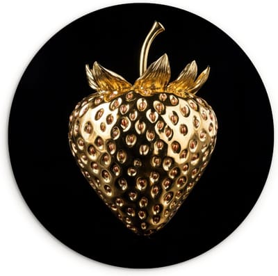 WallCircle® Wandcirkel 30x30 cm - Muurcirkel Aardbei - Goud - Zwart - Chrome - Muurdecoratie woonkamer - Wanddecoratie keuken - Kamer decoratie accessoires - Ronde schilderijen