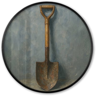 Poster in lijst Rond - Fotolijst 60x60 cm - Posters - Schep - Gereedschap - Schilderij - Ronde posterlijst zwart - Decoratie - Wanddecoratie woonkamer - Muurdecoratie slaapkamer