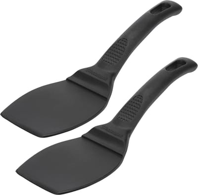 2 spatels met brede lepel voor grote etenswaren Lengte 29 cm kunststof Professional Zwart