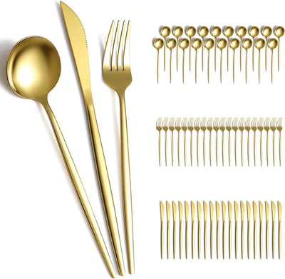 Besteksets - 60-Delig Bestekken for 20 Persoons - Titanium Verguld - Roestvrij Staal Bestek Set - Perfect Geschikt voor Dagelijks Gebruik - Bruiloften - Bijeenkomsten - Restaurants - Hotels - Vaatwasmachinebestendig Bestekken - Goud