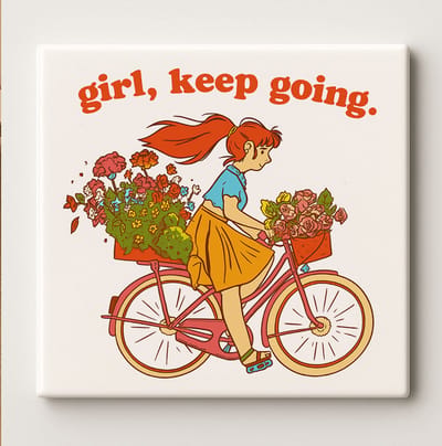 Motiverende Tegel “Girl, Keep Going” – 15x15cm Keramische Wanddecoratie – Inspirerende Quote Decoratie voor Vrouwen & Kantoor Cadeau