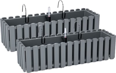 2x stuks fence-look plantenbak/bloembak - kunststof - 58 x 18 x 16 cm - grijs - hangend - voor binnen en buiten