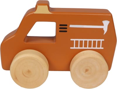 Tryco Houten Brandweerauto - Houten Speelgoedauto - Brandweerwagen met Handvat - Stimuleert Fantasierijk Spel - Vanaf 18 Maanden Rood
