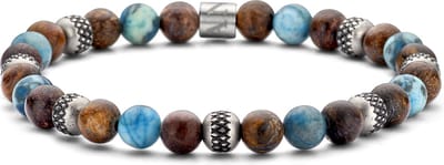 Frank 1967 – Heren Armband – 7FB-0701 Kralen Armband 6mm - Grazy Lace Agaat - Mos Agaat - Staal - Rekbaar - 20cm - Bruin