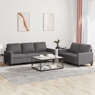 vidaXL - 2-delige - Loungeset - met - kussens - kunstleer - grijs