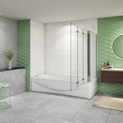 Aica Luxe Badwand 130x75x140cm-3-Delig Inklapbaar 6mm Transparant Easy Clean Gehard Glas-Chroom Frame-Eenvoudige Montage