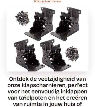 Dailygoods- Klapscharnier 90 Graden - Inklapbare Tafelpoten - Zelfvergrendelend - Metalen Steunhouder - Roestvrij Staal - Tot 226 kg Belastbaar - Meubelbeslag