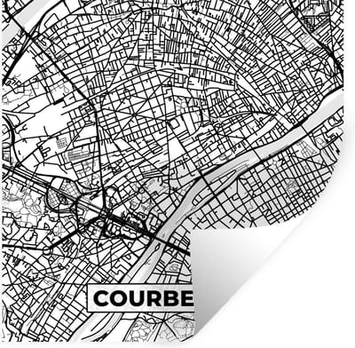 Muurstickers - Sticker Folie - Stadskaart - Courbevoie - Plattegrond - Kaart - Frankrijk - Zwart wit - 100x100 cm - Plakfolie - Muurstickers Kinderkamer - Zelfklevend Behang XXL - Zelfklevend behangpapier - Stickerfolie