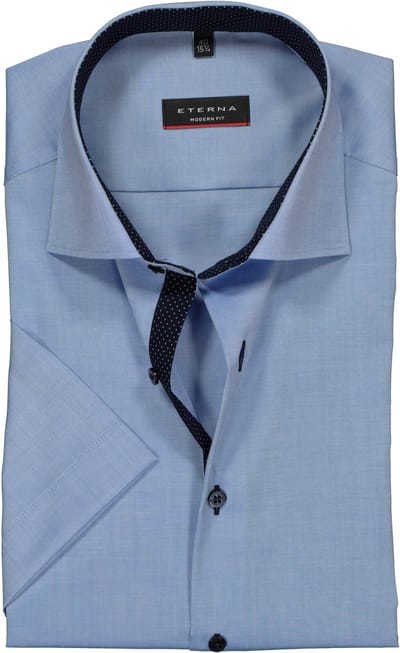 ETERNA modern fit overhemd - korte mouw - heren overhemd fijn Oxford - blauw (gestipt contrast) - Strijkvrij - Boordmaat: 48 (EU maat: 3XL)