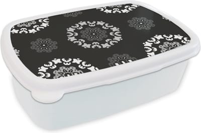 Broodtrommel Wit - Lunchbox - Brooddoos - Mandala - Patronen - Zwart Wit - 18x12x6 cm - Volwassenen