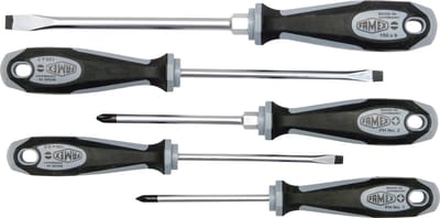 FAMEX 7705-5 Schroevendraaierset uit Duitse productie - 5-delig, Chroom-Vanadium-Molybdeen-Staal