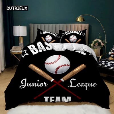 Honkbal Dekbedovertrek Set Honkbal Knuppel Beddengoed Set voor Kinderen Tieners 3D Honkbal Sporten Tweepersoons Queen King Size Polyester Dekbedovertrek EU single(135x200cm)