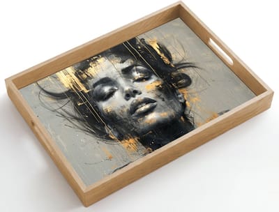 Dienblad hout 50x35 cm - Schootdienblad - Vrouw - Kunst - Goud - Abstract - Glamour - Borrelplank rechthoek - Plateau dienbladen