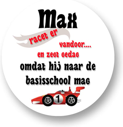 25xTraktatie stickers Afscheid Kleuterschool- begin Basisschool - Naam Racet er vandoor en geeft gas omdat hij naar de basisschool mag - Sluitsticker - Kinder Traktatie - Traktatiestickers Pimp Studio