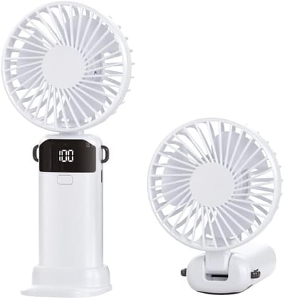 Handventilator - Draagbare Mini Ventilator - Oplaadbare batterij - 1500 mAh - Digitaal beeld - 5 Standen - Ventilator - Opvouwbaar met Display - voor Kantoor/Thuis/Reizen - Wit - Type-C Oplaadbaar - Inclusief datakabel