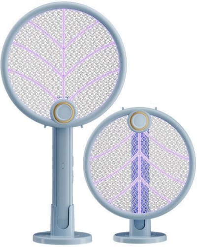 Premium Elektrische Vliegenmepper - 2-in-1 Vliegenmepper en Muggenlamp - 3200 Volt - Met Veiligheidsnet - UV-Licht - Opvouwbaar Vliegenvanger - Vliegenlamp - Blauw
